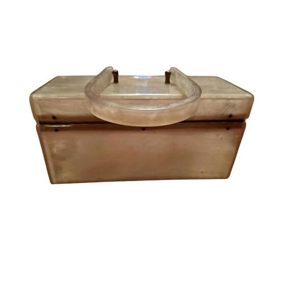 Vintage Womens 1950 White Pearlized Lucite Box Style Purse Retro Elegance 9"x5" - Picture 6 of 16
